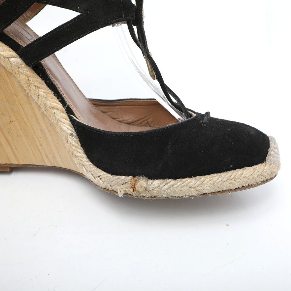 Aquazzura Firenze Belgravia Suede Espadrilles Wedge Pumps Lace Up Black - Picture 13 of 15